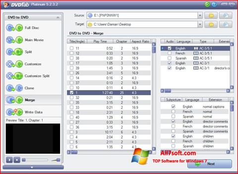ภาพหน้าจอ DVDFab สำหรับ Windows 7