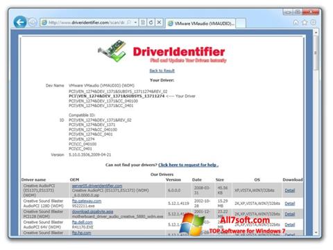 ภาพหน้าจอ Driver Identifier สำหรับ Windows 7