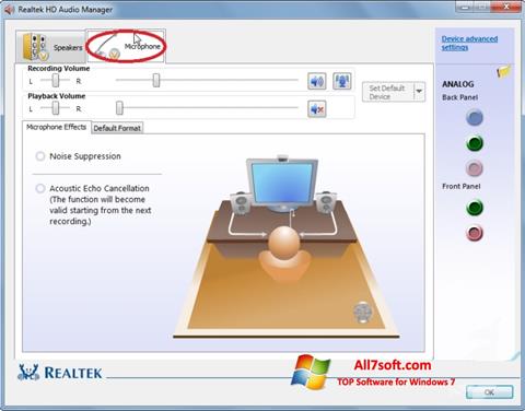 ภาพหน้าจอ Realtek Audio Driver สำหรับ Windows 7
