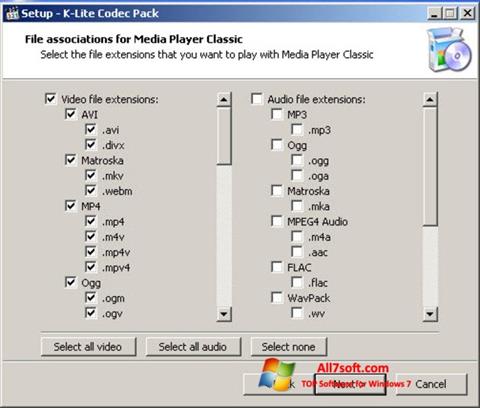 ภาพหน้าจอ K-Lite Codec Pack สำหรับ Windows 7
