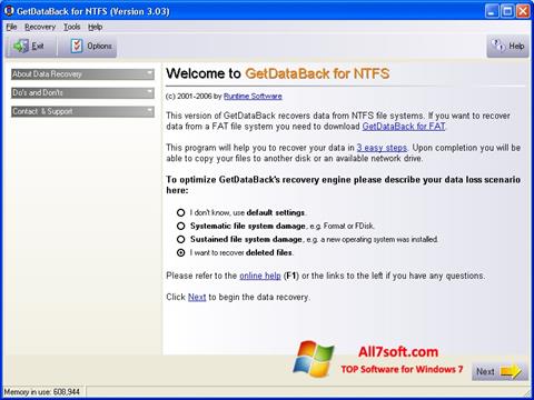 ภาพหน้าจอ GetDataBack สำหรับ Windows 7