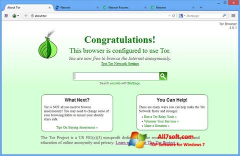 ภาพหน้าจอ Tor สำหรับ Windows 7