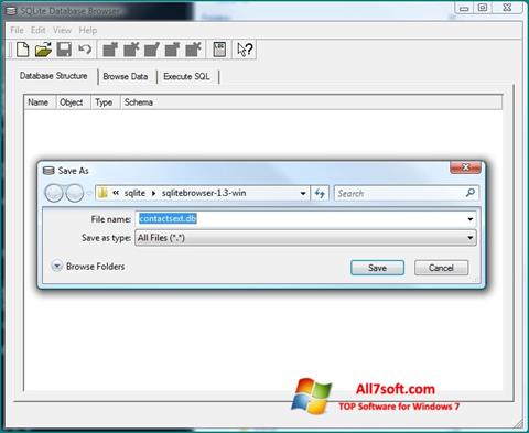 ภาพหน้าจอ SQLite Database Browser สำหรับ Windows 7