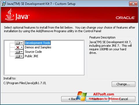 ภาพหน้าจอ Java SE Development Kit สำหรับ Windows 7