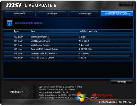ภาพหน้าจอ MSI Live Update สำหรับ Windows 7