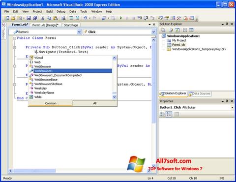 ภาพหน้าจอ Microsoft Visual Basic สำหรับ Windows 7