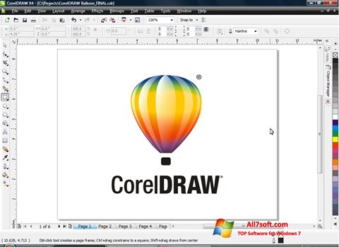 ภาพหน้าจอ CorelDRAW สำหรับ Windows 7