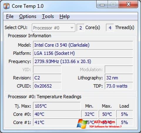 ภาพหน้าจอ Core Temp สำหรับ Windows 7