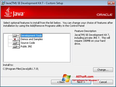 ภาพหน้าจอ Java Development Kit สำหรับ Windows 7