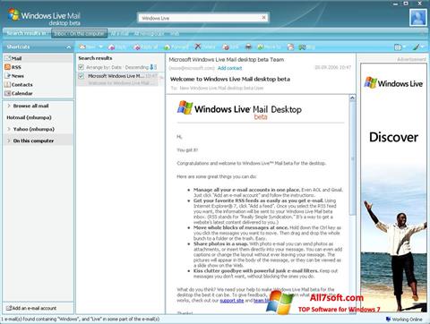 ภาพหน้าจอ Windows Live Mail สำหรับ Windows 7