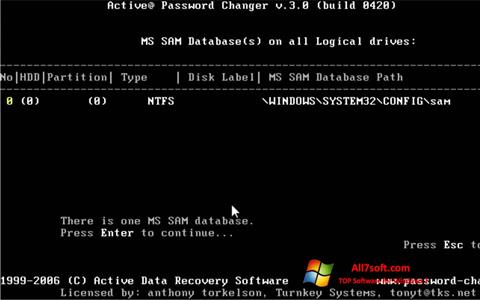 ภาพหน้าจอ Active Password Changer สำหรับ Windows 7