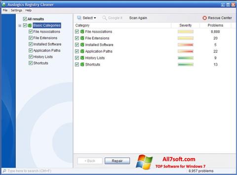ภาพหน้าจอ Auslogics Registry Cleaner สำหรับ Windows 7