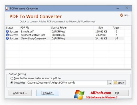 ภาพหน้าจอ PDF to Word Converter สำหรับ Windows 7