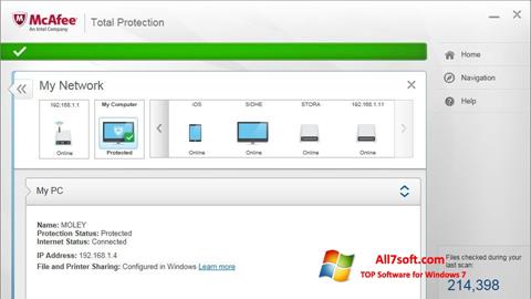 ภาพหน้าจอ McAfee Total Protection สำหรับ Windows 7