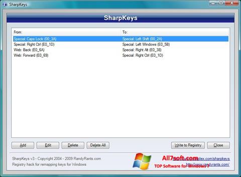 ภาพหน้าจอ SharpKeys สำหรับ Windows 7