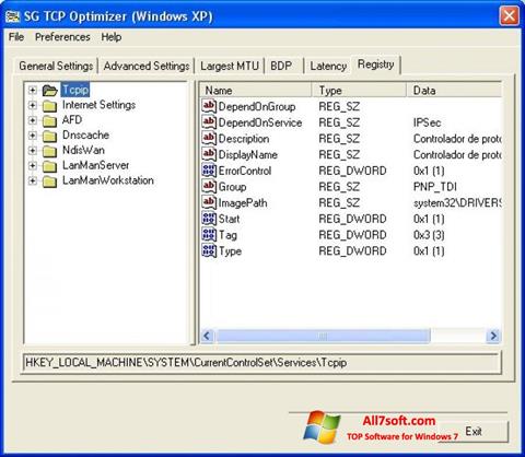 ภาพหน้าจอ TCP Optimizer สำหรับ Windows 7