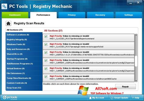 ภาพหน้าจอ Registry Mechanic สำหรับ Windows 7