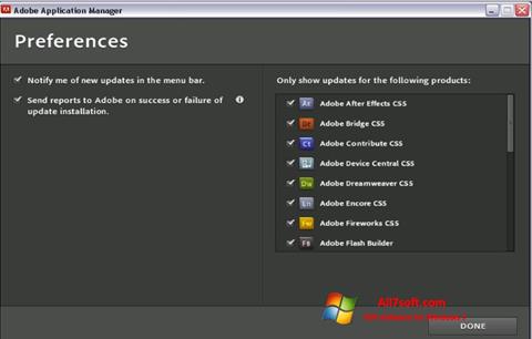 ภาพหน้าจอ Adobe Application Manager สำหรับ Windows 7
