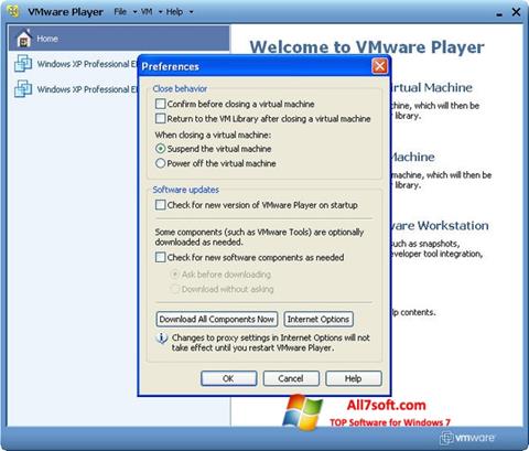 ภาพหน้าจอ VMware Player สำหรับ Windows 7