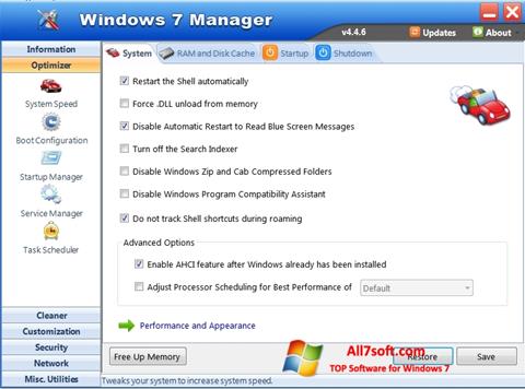 ภาพหน้าจอ Windows 7 Manager สำหรับ Windows 7