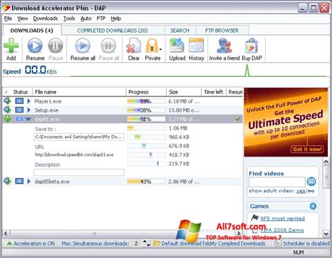 ภาพหน้าจอ Download Accelerator Plus สำหรับ Windows 7