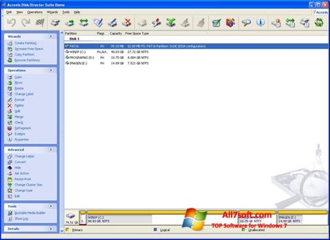 ภาพหน้าจอ Acronis Disk Director Suite สำหรับ Windows 7
