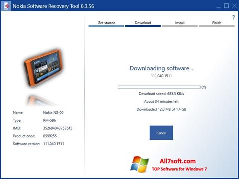 ภาพหน้าจอ Nokia Software Recovery Tool สำหรับ Windows 7