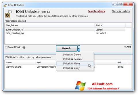 ภาพหน้าจอ IObit Unlocker สำหรับ Windows 7