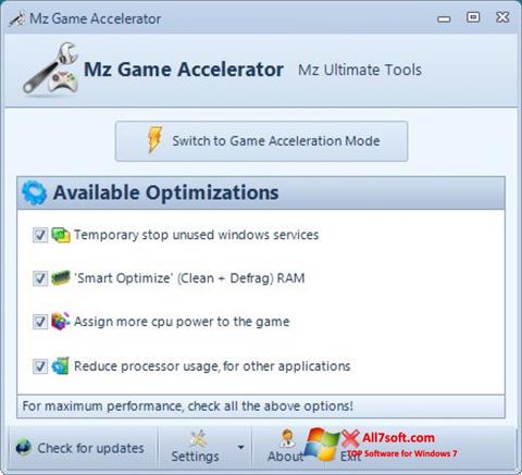 ภาพหน้าจอ Mz Game Accelerator สำหรับ Windows 7