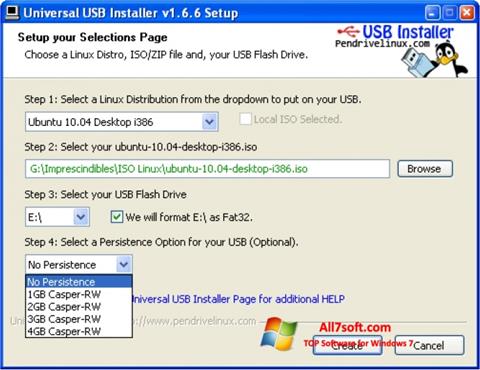ภาพหน้าจอ Universal USB Installer สำหรับ Windows 7