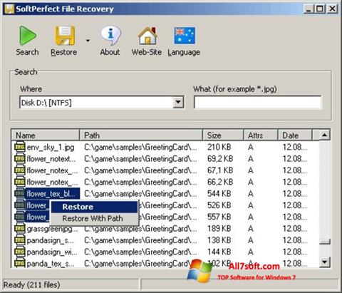 ภาพหน้าจอ SoftPerfect File Recovery สำหรับ Windows 7