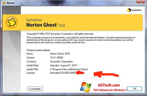 ภาพหน้าจอ Norton Ghost สำหรับ Windows 7