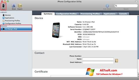 ภาพหน้าจอ iPhone Configuration Utility สำหรับ Windows 7
