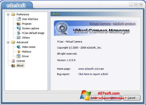 ภาพหน้าจอ VCam สำหรับ Windows 7