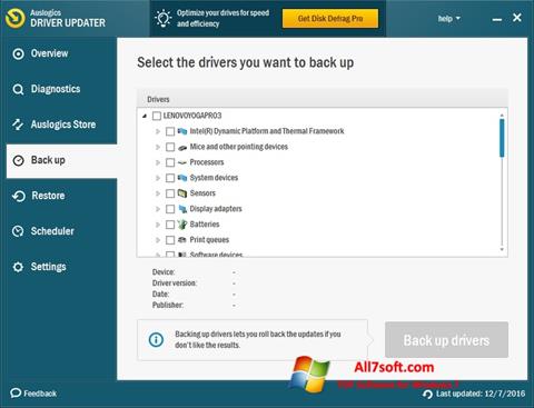 ภาพหน้าจอ Auslogics Driver Updater สำหรับ Windows 7