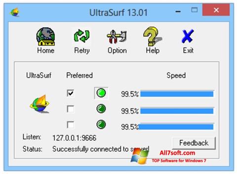 ภาพหน้าจอ UltraSurf สำหรับ Windows 7