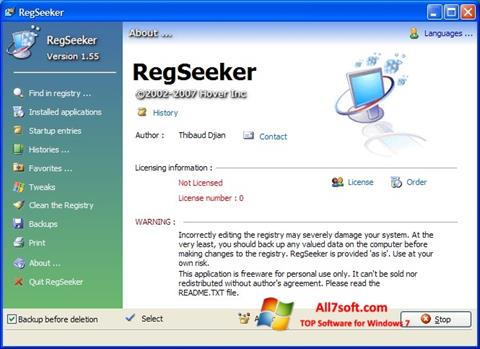 ภาพหน้าจอ RegSeeker สำหรับ Windows 7