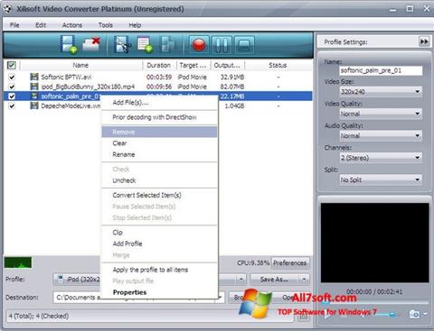 ภาพหน้าจอ Xilisoft Video Converter สำหรับ Windows 7