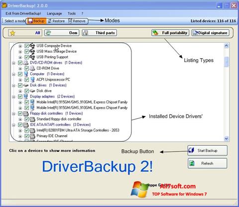 ภาพหน้าจอ Driver Backup สำหรับ Windows 7