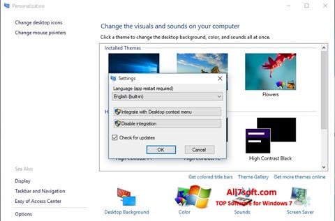 ภาพหน้าจอ Personalization Panel สำหรับ Windows 7